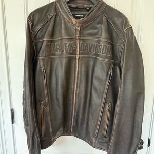 Harley-Davidson Brown Bomber Jacket with Distressed Leather